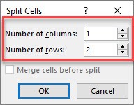 Tùy chọn trong Split Cells