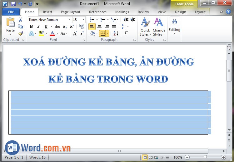 Xóa đường kẻ bảng ẩn đường kẻ bảng trong Word