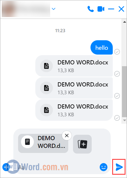 Chọn file Word cần gửi trên máy tính và nhấn nút Send để gửi
