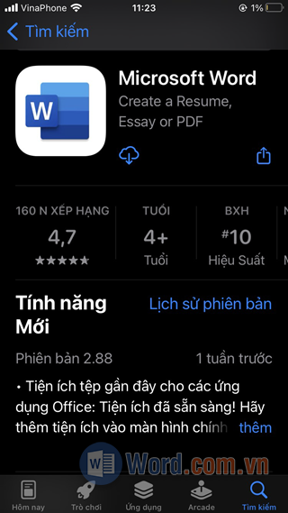 Tải về ứng dụng Microsoft Word trên AppStore  hoặc CH Play