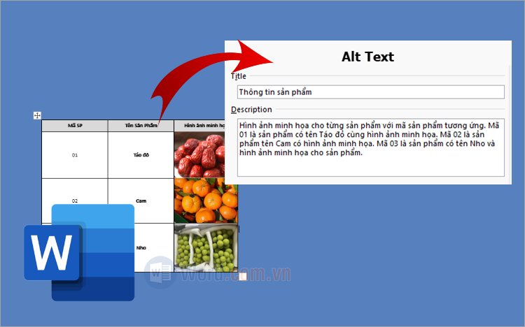 Cách thêm Alt Text cho bảng trong Word