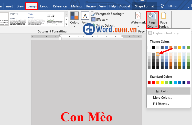 Chọn Design → Page color → chọn màu nền