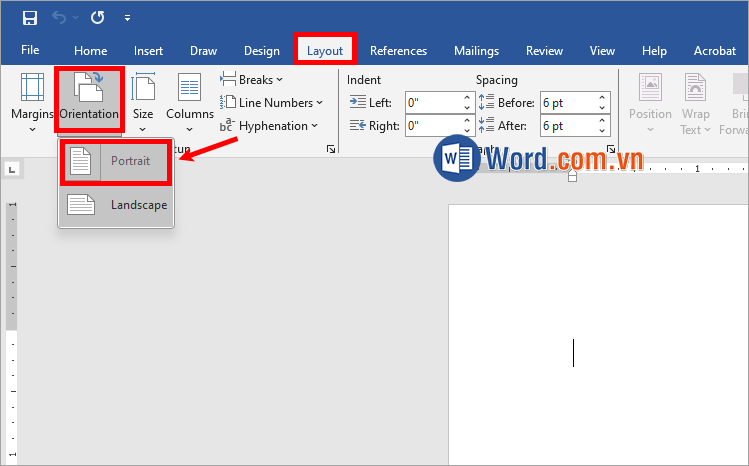 Nhấn Layout → Orientation → chọn chiều ngang, dọc tùy theo dạng Flashcard