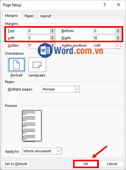 Thiết lập căn lề bằng 0 để bạn có nhiều không gian thêm nội dung vào Flashcard