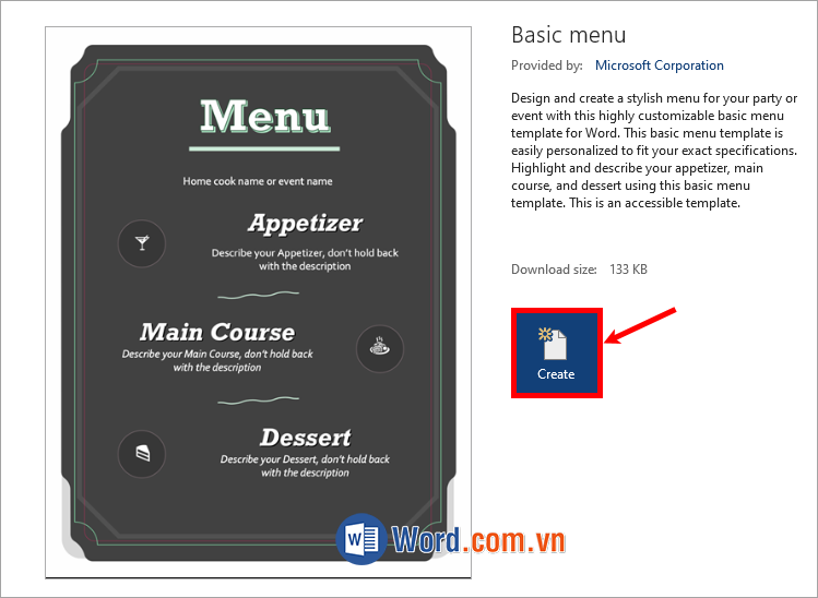 Chọn Create để tạo mẫu