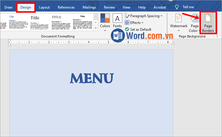 Chọn Design → Page Borders