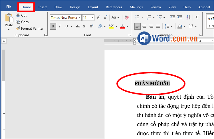 Đặt con trỏ chuột trên dòng tiêu đề của một phần hoặc chương trong tiểu luận