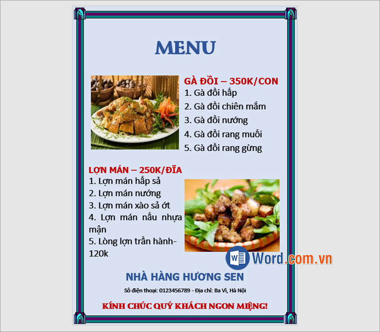 Thêm tên nhà hàng, địa chỉ, hay bất kỳ các thông tin khác