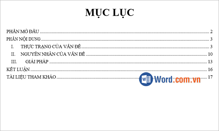 Word sẽ tự động tạo mục lục dựa trên các tiêu đề mà bạn đã chọn