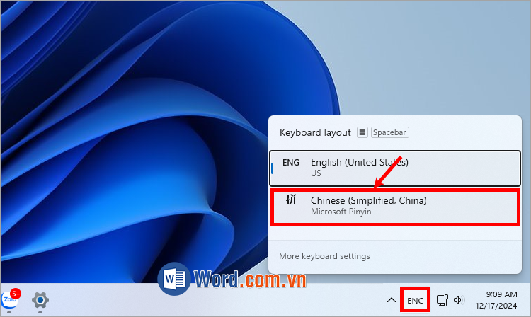 Chuyển sang bàn phím tiếng Trung bằng cách nhấn Alt + Shift