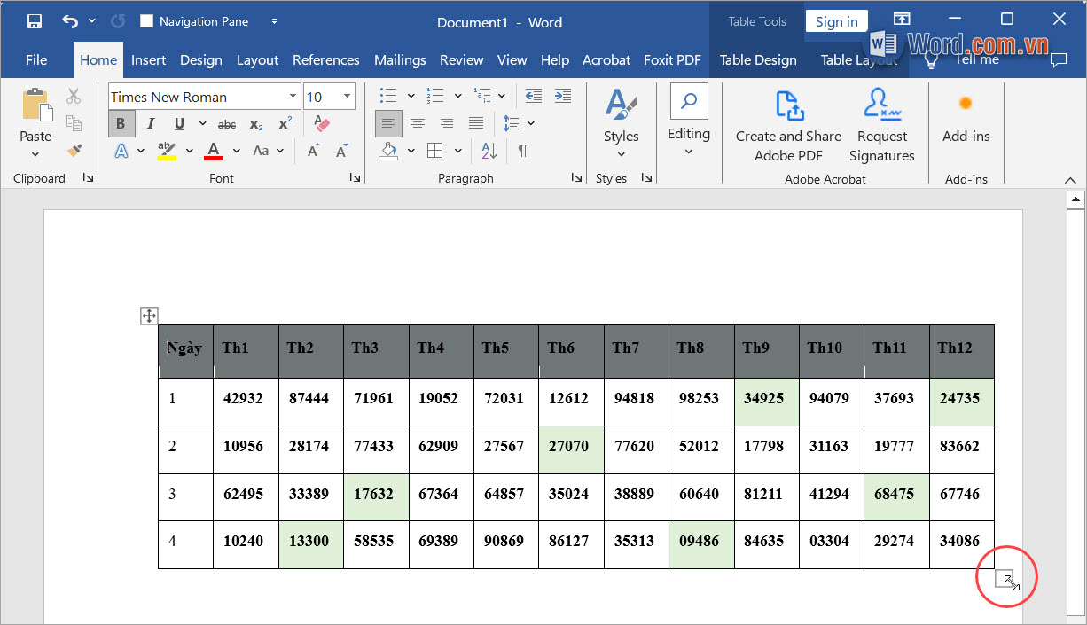 Hoàn tất việc co bảng trong Word bằng chuột