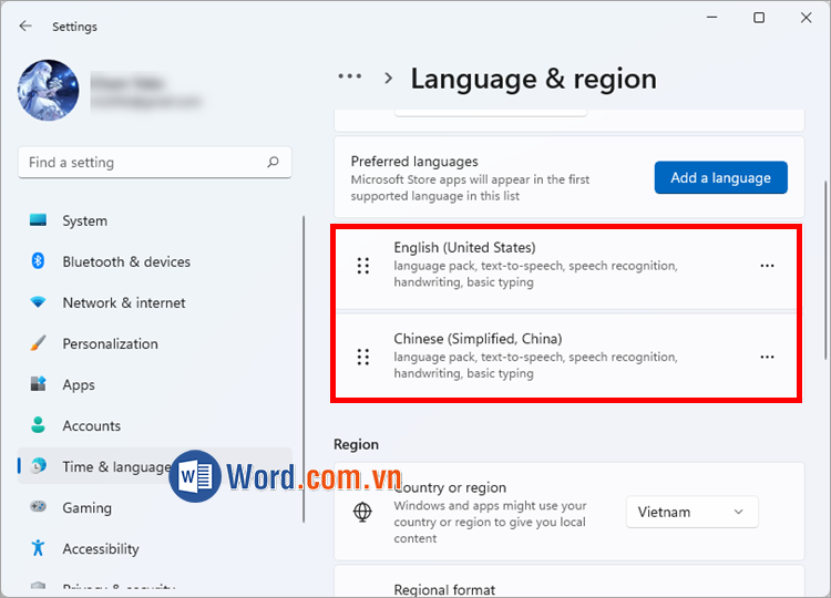 Khi hoàn tất, bạn sẽ thấy ngôn ngữ tiếng Trung được cài đặt vào hệ thống