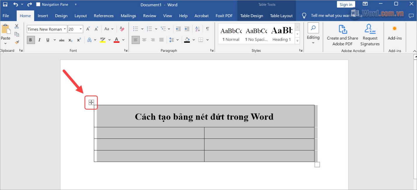 Nhấn biểu tượng Mũi tên đa hướng để chọn toàn bộ các nội dung