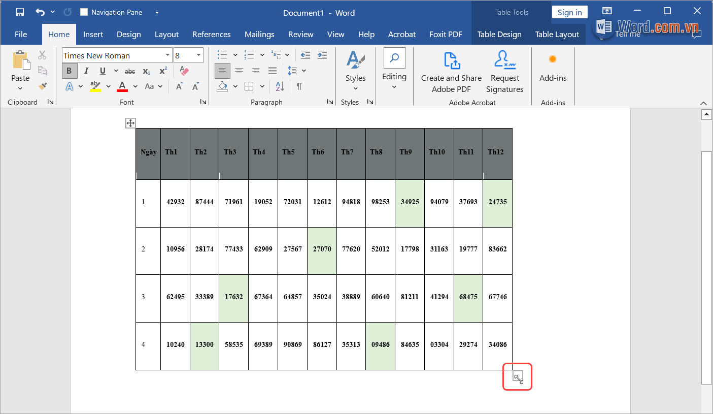 Nhấn giữ vào biểu tượng Ô vuông tại góc phải dưới của bảng để co bảng
