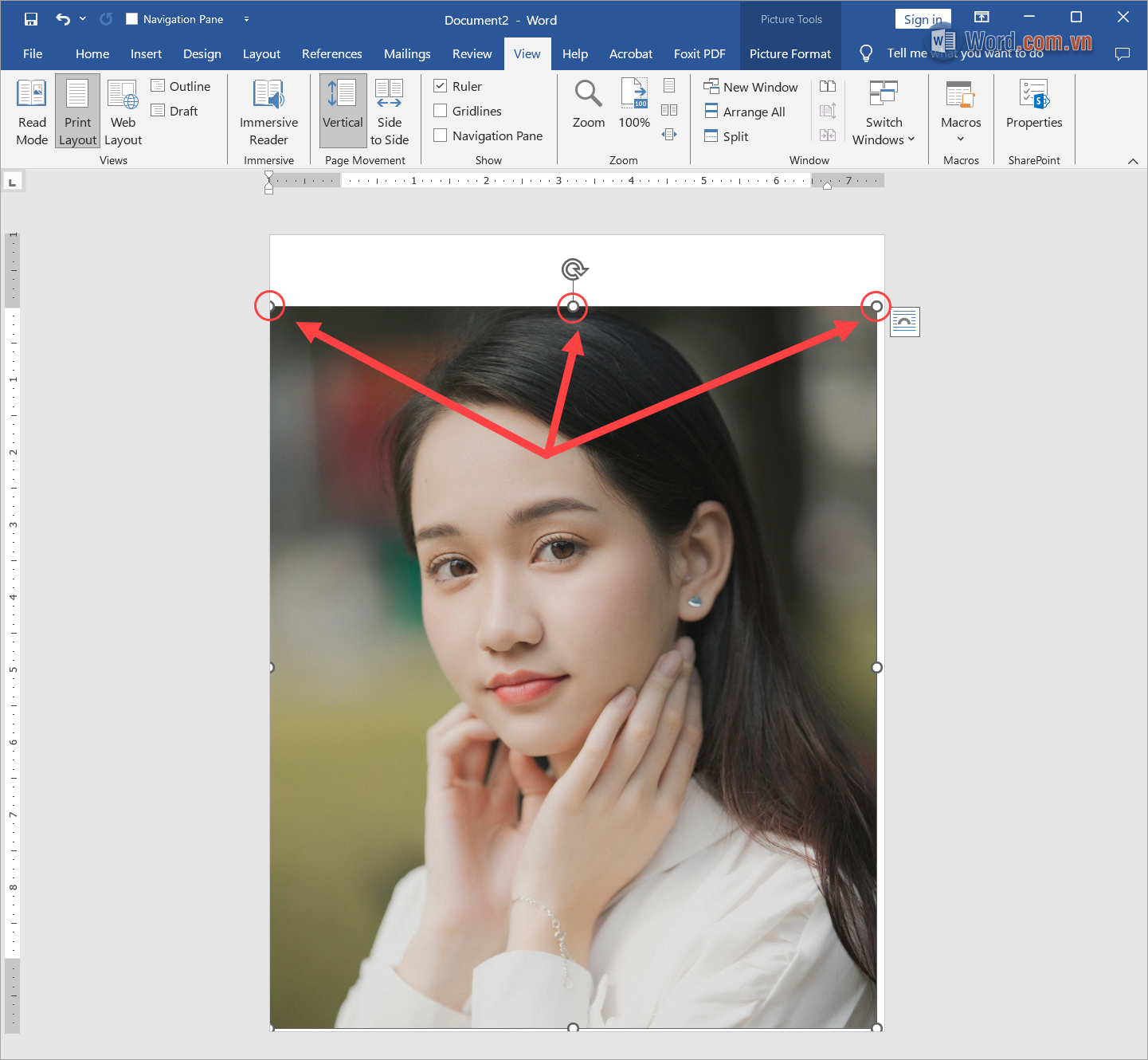 Sử dụng những điểm neo góc trên  ảnh để phóng to hình ảnh