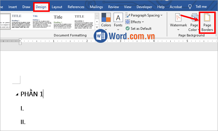 Chọn Design → Page Borders