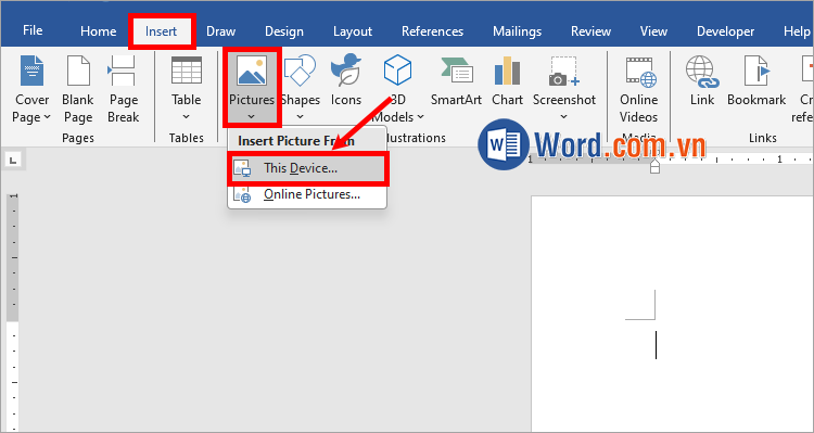 Chọn Insert → Picture → This Device