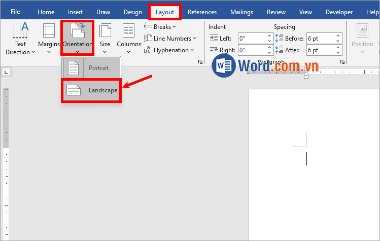 Chọn Layout → Orientation → Landscape