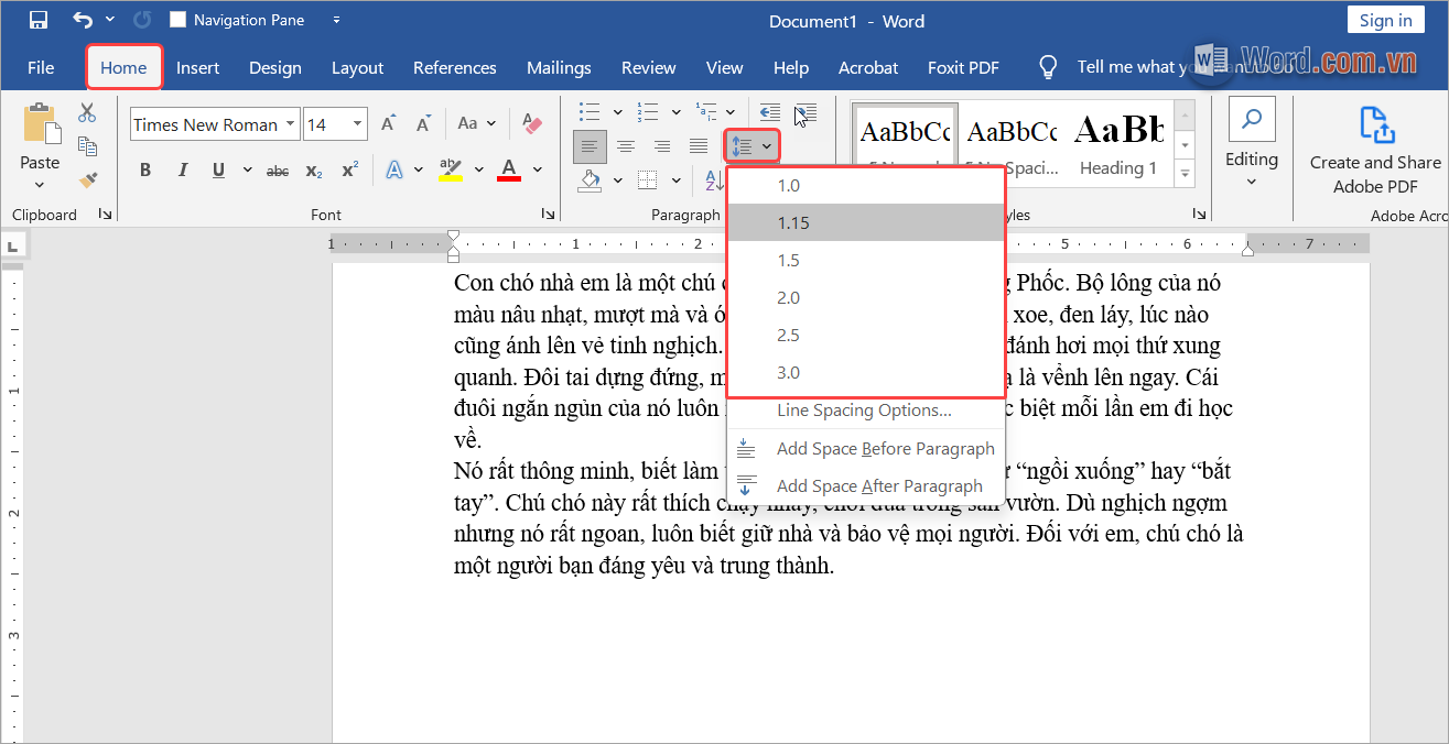 Chọn thẻ Home và nhấn Line Spacing Chọn thẻ Home và nhấn Line Spacing