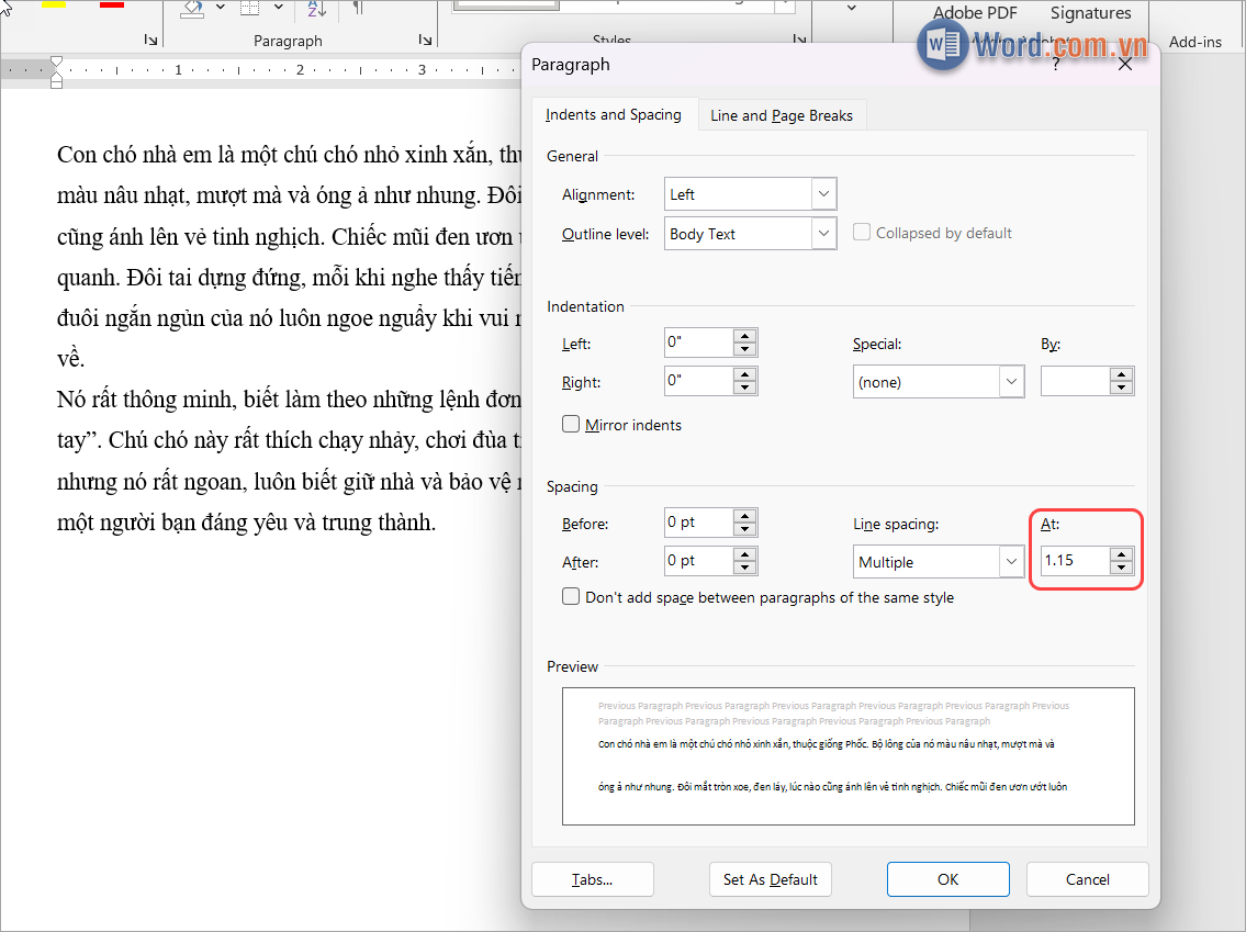 Đặt giá trị hoàn tất, chọn OK để thực hiện căn chỉnh Đặt giá trị hoàn tất, chọn OK để thực hiện căn chỉnh