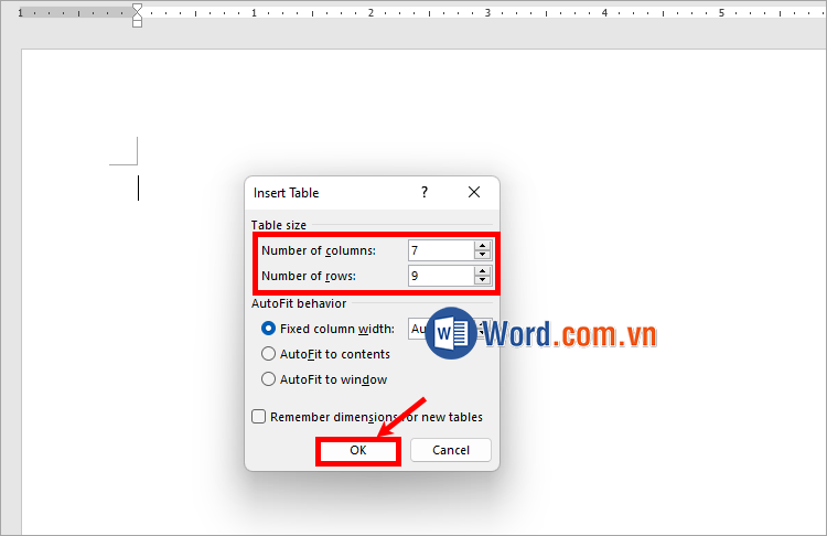 Nhập số hàng số cột mà bạn muốn tạo cho sơ đồ Gantt