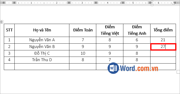 Như vậy bạn đã tính SUM trong Word nhanh chóng