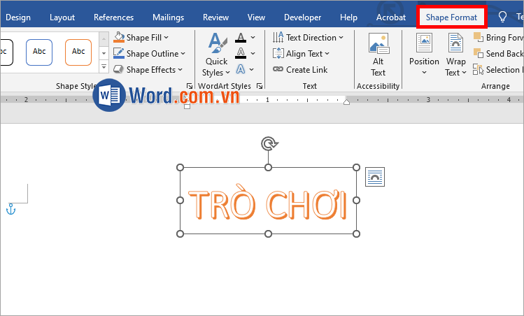 Thực hiện các tùy chỉnh cho chữ trong thẻ Shape Format