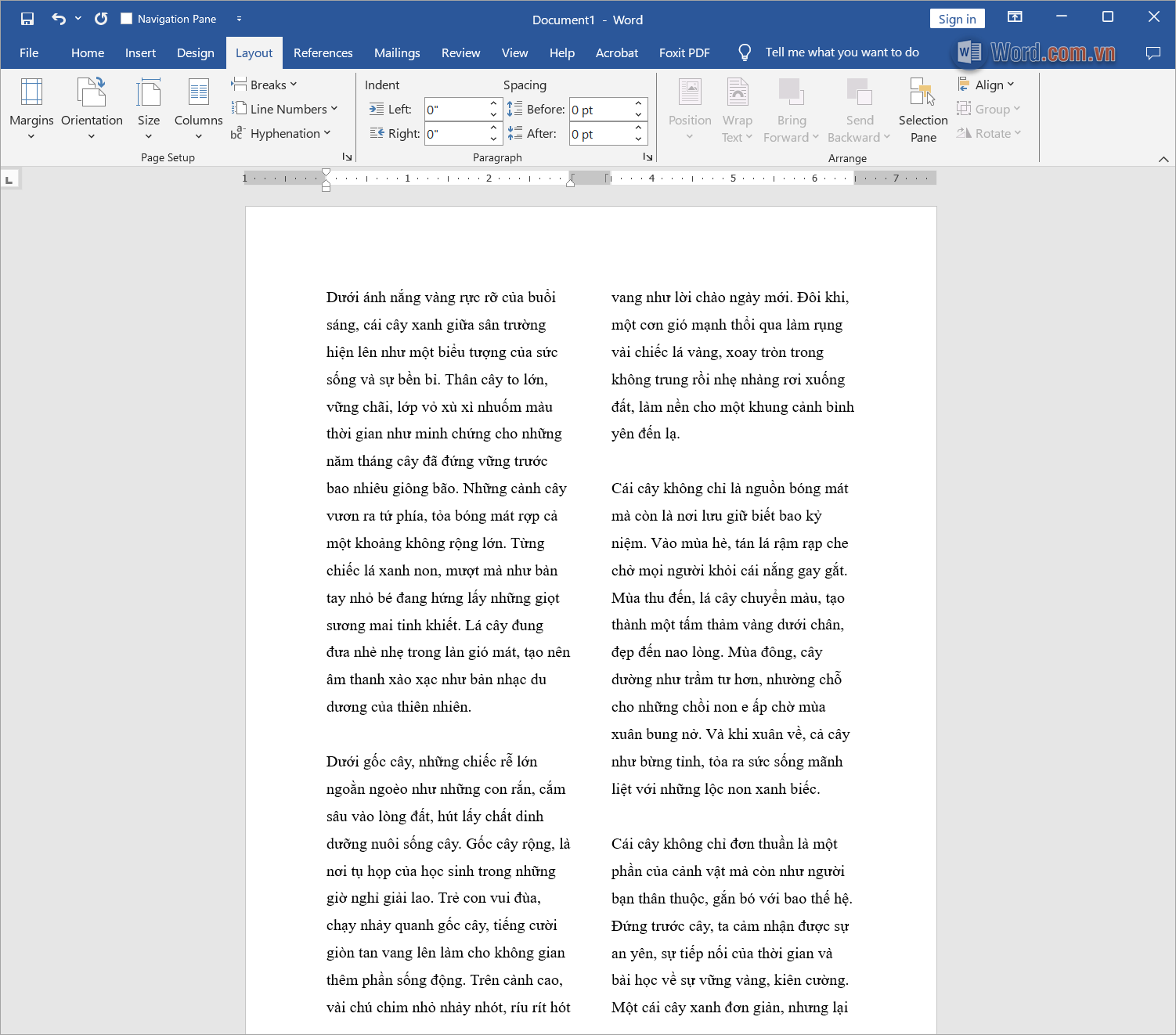 Chọn chế độ chia cột, Word sẽ tự động tách các nội dung văn bản