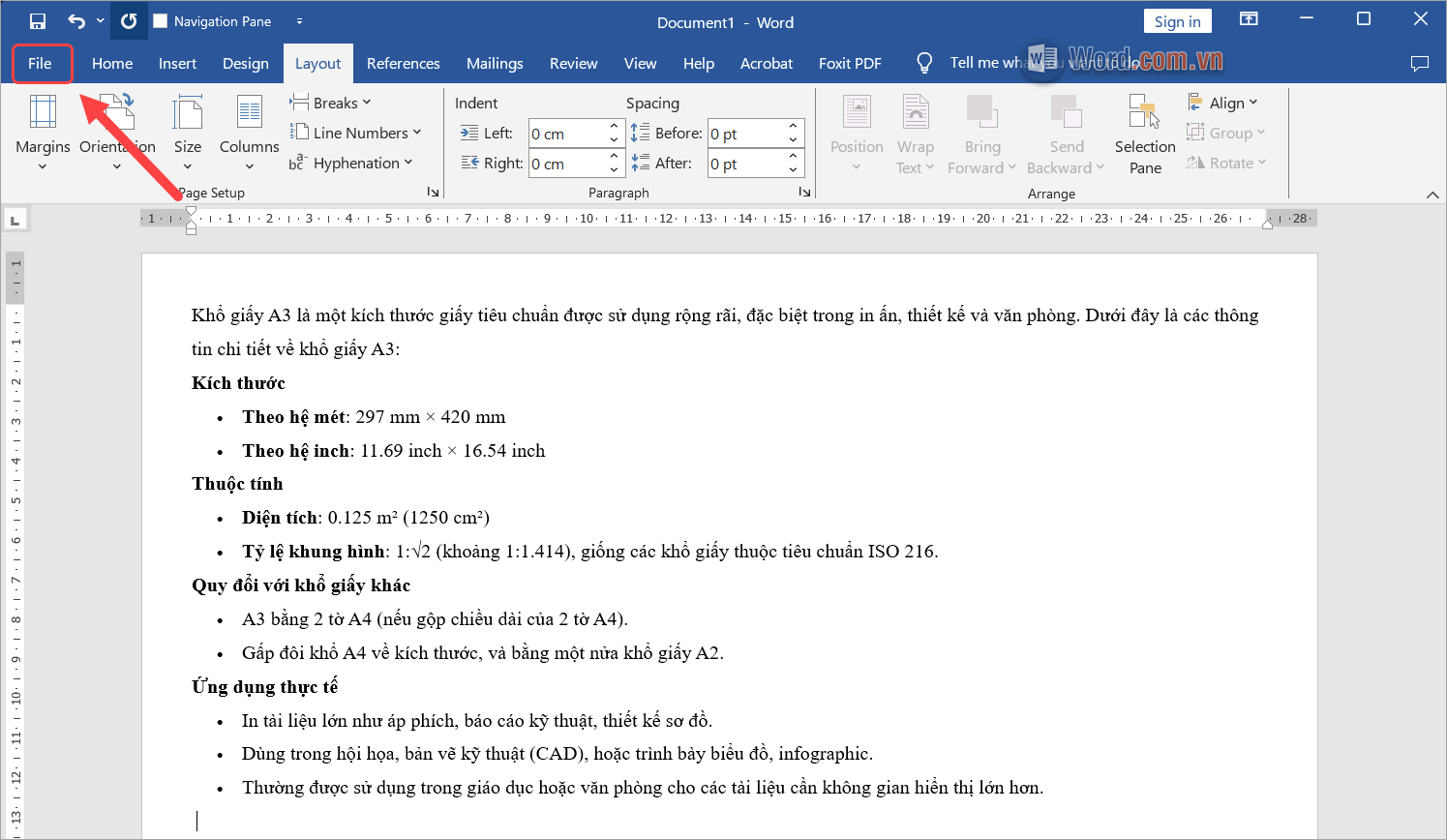 Chọn thẻ File trên Word để mở công cụ máy in sẵn có và sử dụng Chọn thẻ File trên Word để mở công cụ máy in sẵn có và sử dụng
