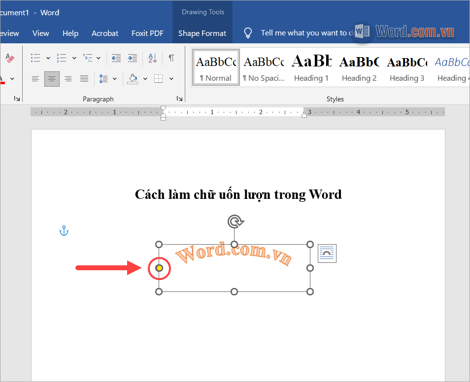 Kéo điểm neo vàng để thay đổi độ cong, chiều cong góc uốn lượn của chữ