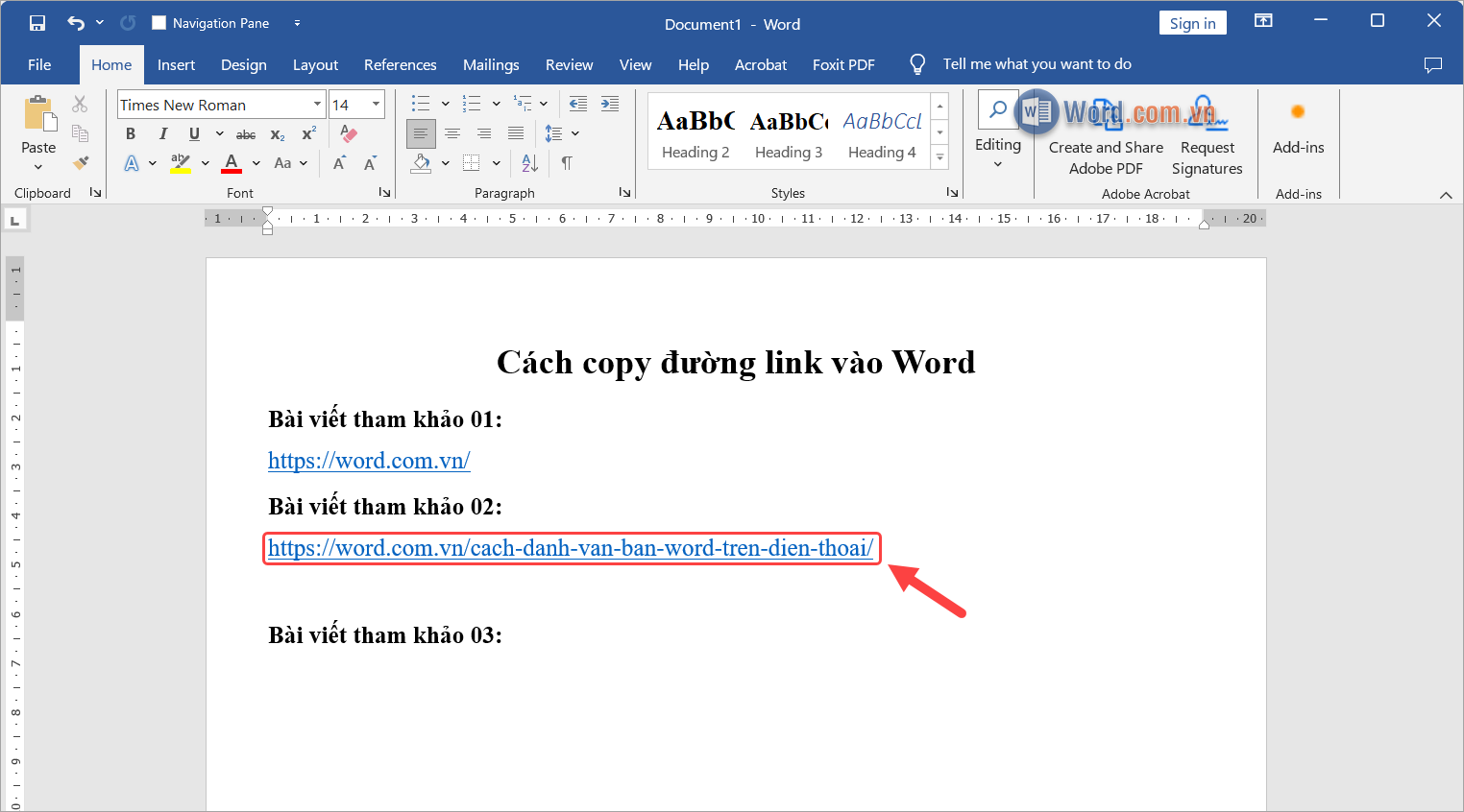 Nhấn giữ phím Ctrl + Click chuột trái vào đường link