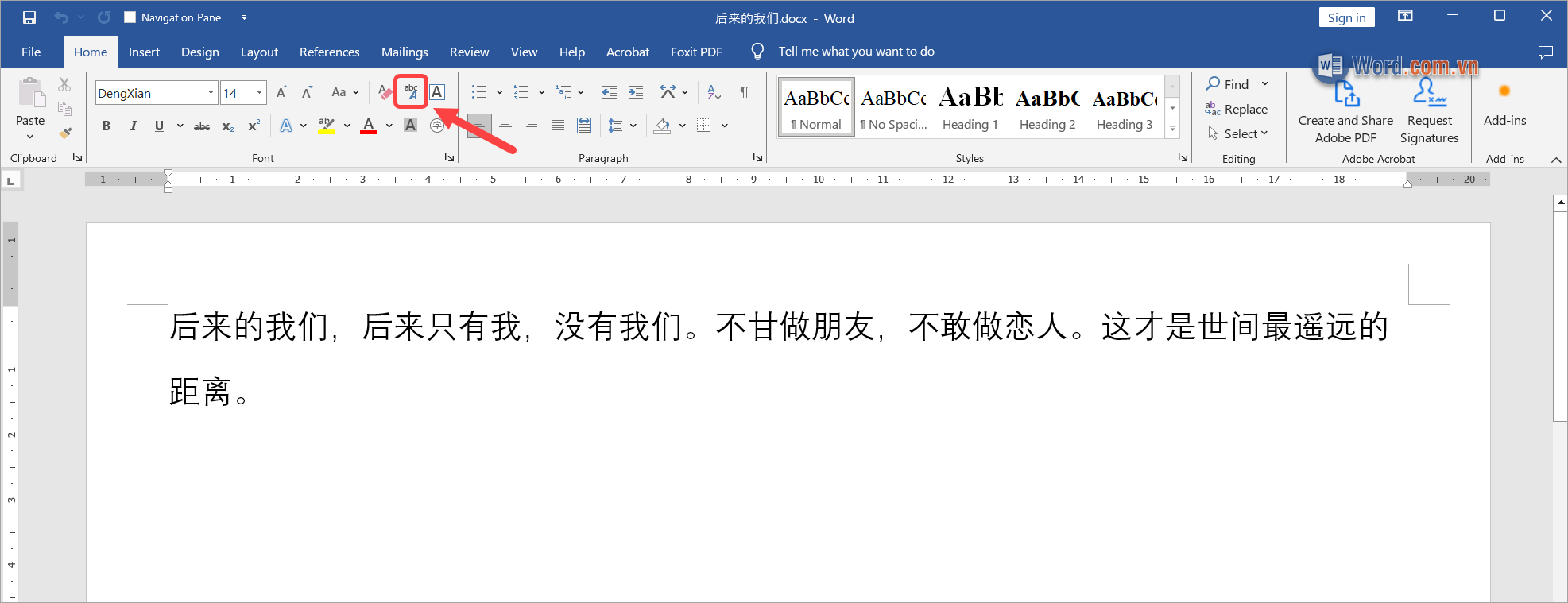 Chọn Home → Phonetic Guide để hiển thị bính âm Pinyin trên chữ Trung