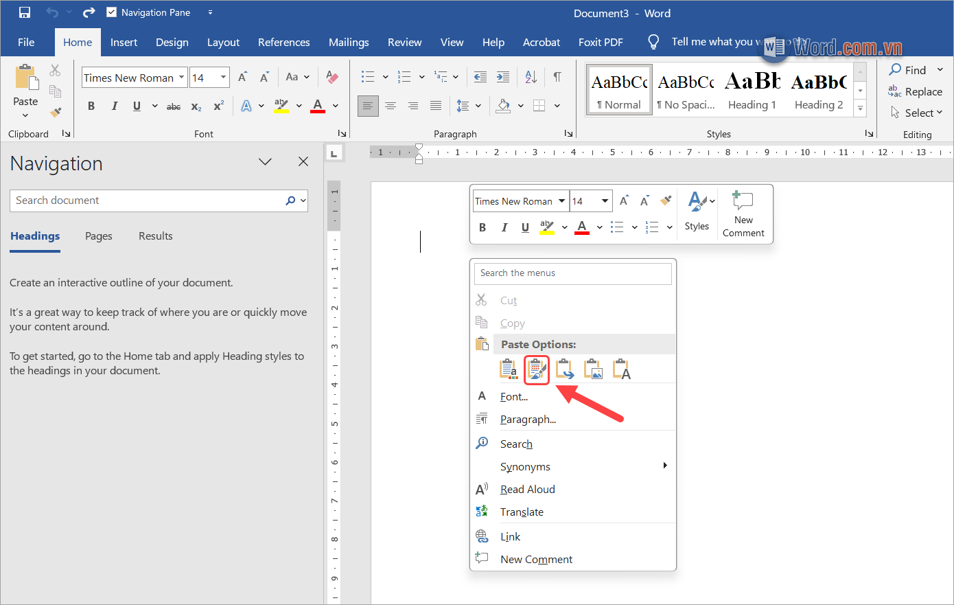 Click chuột phải và chọn Paste Options → Keep Source Formatting