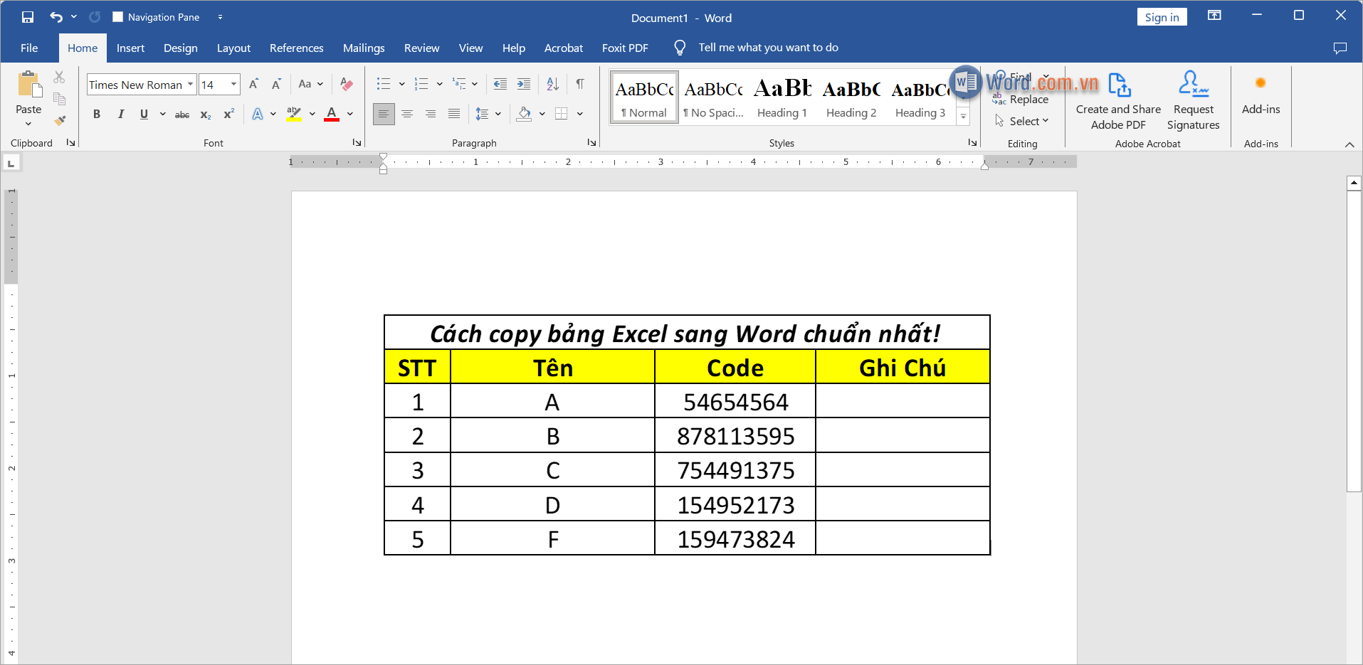 Dễ dàng đưa bảng từ Excel vào Word vừa với trang giấy soạn thảo