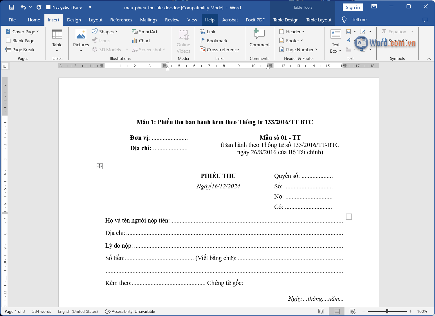 Hoàn tất việc đặt thiết lập tự nhảy ngày tháng trong Word
