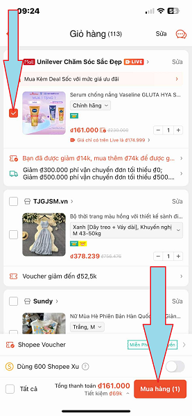 Quay lại giỏ hàng chọn sản phẩm muốn thanh toán